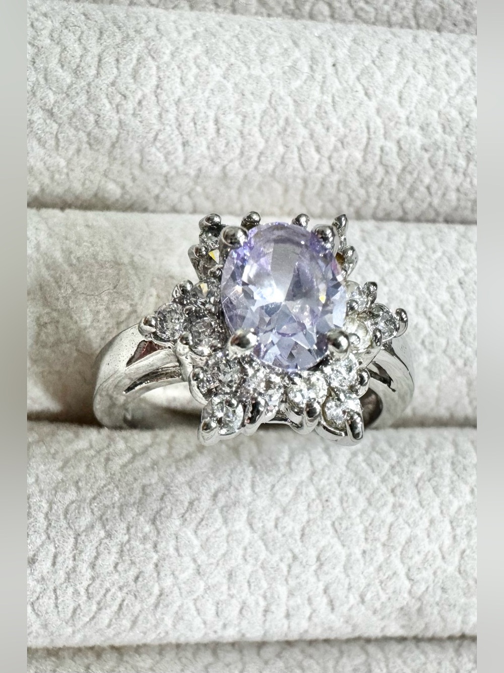 Lavender Snowflake Cluster Halo Ring Candle Reveal Size 7